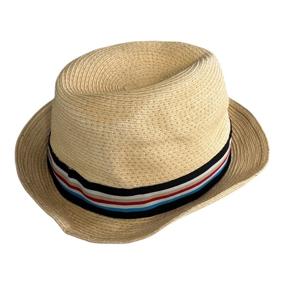 Cov-Ver Your World Straw Fedora Hat with Multicolor Stripe Band - Picture 2 of 5